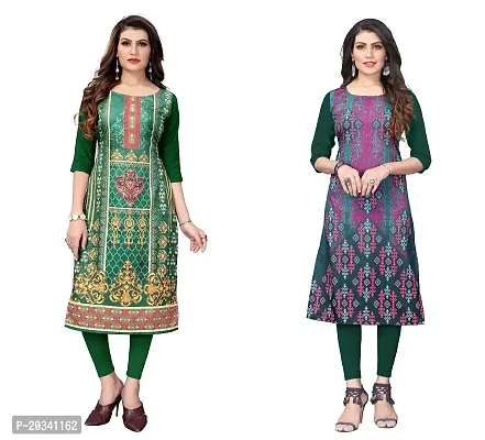 SANSKRUTI FASHION Women's Crepe Digital Print Straight Kurta(Pack of 2) (S, ForestGreenOliveGreen)-thumb0