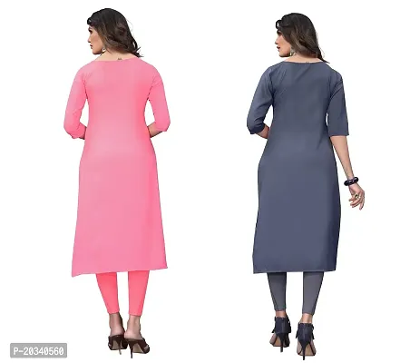 SANSKRUTI FASHION Women's Crepe Digital Print Straight Kurta(Pack of 2) (L, CORALPINKDIMGREY)-thumb2