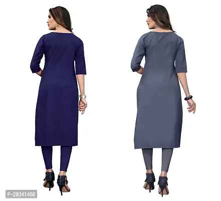 SANSKRUTI FASHION Women's Crepe Digital Print Straight Kurta(Pack of 2) (M, DARKBLUEDIMGREY)-thumb2