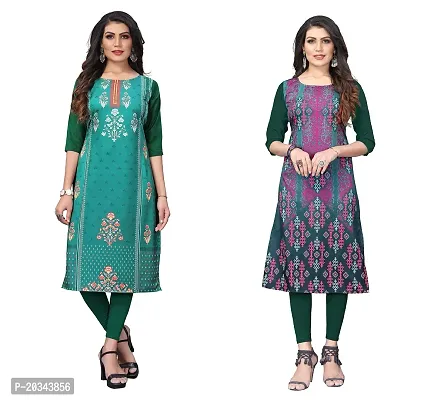 SANSKRUTI FASHION Women's Crepe Digital Print Straight Kurta(Pack of 2) (S, SeagreenOliveGreen)