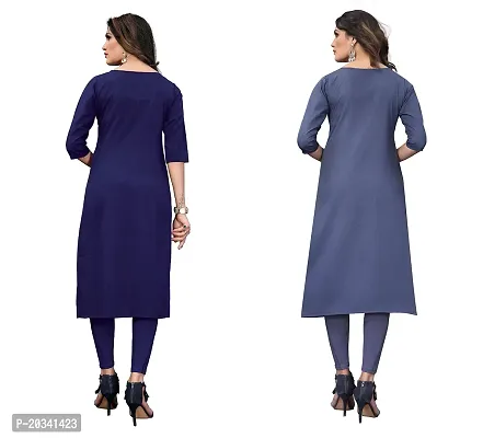 SANSKRUTI FASHION Women's Crepe Digital Print Straight Kurta(Pack of 2) (S, DARKBLUESLATEGREY)-thumb2