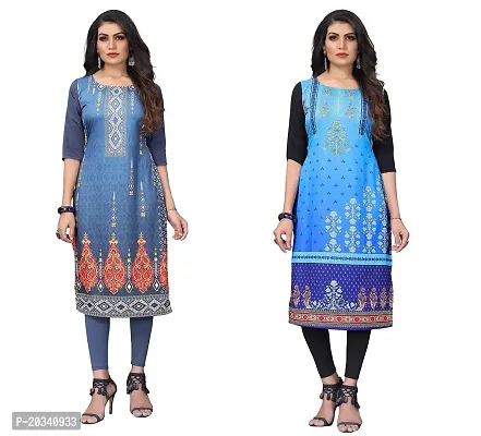 SANSKRUTI FASHION Women's Crepe Digital Print Straight Kurta(Pack of 2) (XXL, BluegreyBabyblue)-thumb0