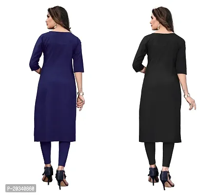 SANSKRUTI FASHION Women's Crepe Digital Print Straight Kurta(Pack of 2) (S, NAVYBLUEWHITEBLACK)-thumb2