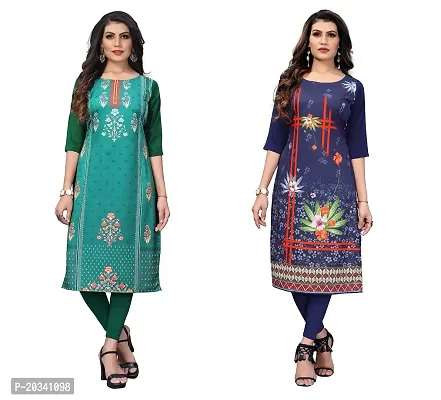 SANSKRUTI FASHION Women's Crepe Digital Print Straight Kurta(Pack of 2) (M, SeagreenDARKBLUE)