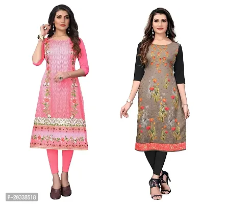 SANSKRUTI FASHION Women's Crepe Digital Print Straight Kurta(Pack of 2) (L, PeachSADDLEBROWN)-thumb0