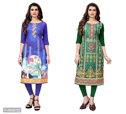 SANSKRUTI FASHION Women's Crepe Digital Print Straight Kurta(Pack of 2) (S, BlueForestGreen)-thumb0