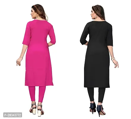 SANSKRUTI FASHION Women's Crepe Digital Print Straight Kurta(Pack of 2) (L, HOTPINKREDBLACK)-thumb2