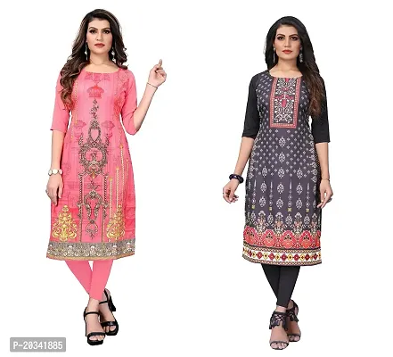 SANSKRUTI FASHION Women's Crepe Digital Print Straight Kurta(Pack of 2) (XXL, CORALPINKREDBLACK)