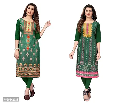 SANSKRUTI FASHION Women's Crepe Digital Print Straight Kurta(Pack of 2) (XL, GreenLightGreen)-thumb0