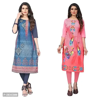 SANSKRUTI FASHION Women's Crepe Digital Print Straight Kurta(Pack of 2) (XL, DIMGREYRosepink)-thumb0