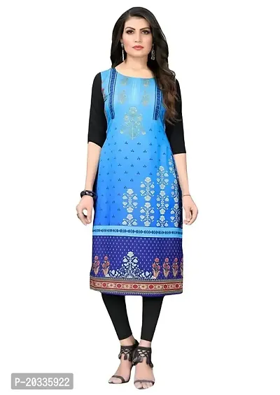 Lemon Tart Women's Crepe Printed Straight Kurti Size- Large Color-Blue (VOL-35-L)-thumb0