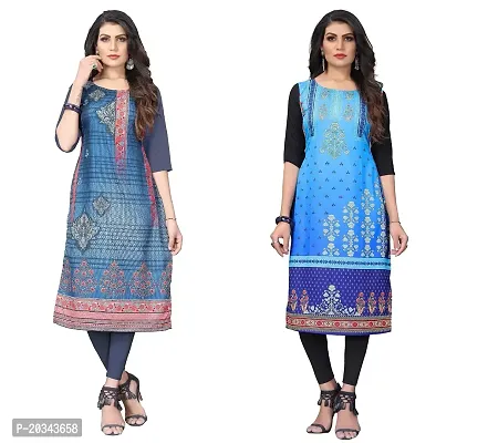 SANSKRUTI FASHION Women's Crepe Digital Print Straight Kurta(Pack of 2) (XXL, DIMGREYBabyblue)