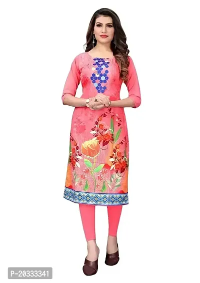 Lemon Tart Women's Crepe Printed Straight Kurti Size- Medium Color-Pink (VOL-11-M)