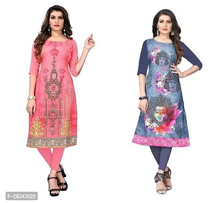 SANSKRUTI FASHION Women's Crepe Digital Print Straight Kurta(Pack of 2) (XL, CORALPINKSLATEGREY)