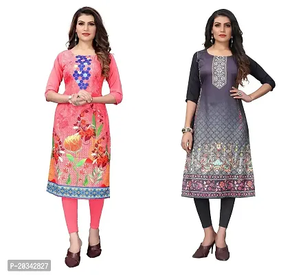 SANSKRUTI FASHION Women's Crepe Digital Print Straight Kurta(Combo)-thumb0