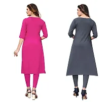 SANSKRUTI FASHION Women's Crepe Digital Print Straight Kurta(Pack 2) (L, PinkSLATEGREY)-thumb1