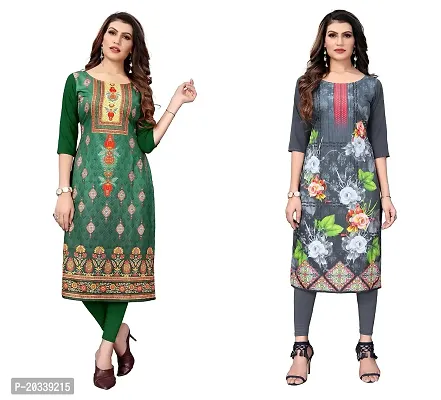 SANSKRUTI FASHION Women's Crepe Digital Print Straight Kurta(Pack of 2) (XXL, GreenLIGHTGREY)