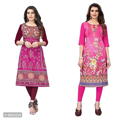 SANSKRUTI FASHION Women's Crepe Digital Print Straight Kurta(Pack of 2) (S, PURPELHOTPINK)