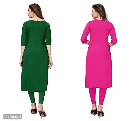 SANSKRUTI FASHION Women's Crepe Digital Print Straight Kurta(Pack of 2) (S, GreenHOTPINK)-thumb2