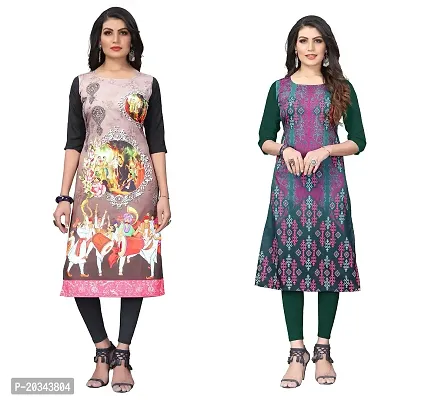 SANSKRUTI FASHION Women's Crepe Digital Print Straight Kurta(Pack of 2) (XL, CreamOliveGreen)