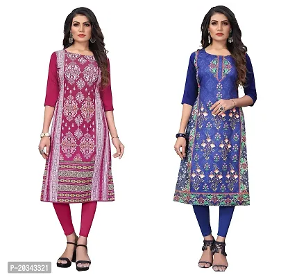 SANSKRUTI FASHION Women's Crepe Digital Print Straight Kurta(Pack of 2) (XL, DEEPPINKDODGEBLUE)