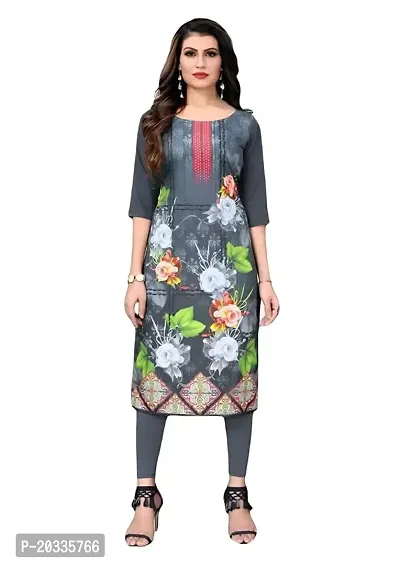 Lemon Tart Women's Crepe Printed Straight Kurti Size- Large Color-Grey (VOL-19-L)