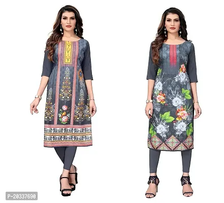 SANSKRUTI FASHION Women's Crepe Digital Print Straight Kurta(Pack of 2) (XXL, GreyLIGHTGREY)-thumb0