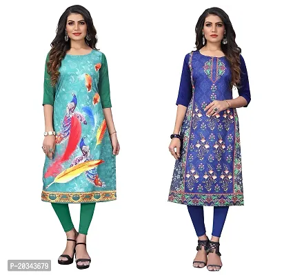 SANSKRUTI FASHION Women's Crepe Digital Print Straight Kurta(Pack of 2) (M, SeagreenDODGEBLUE)-thumb0