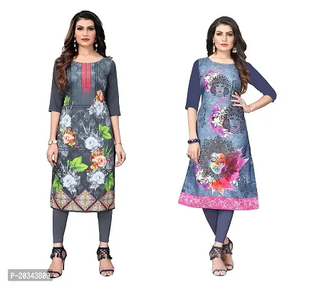 SANSKRUTI FASHION Women's Crepe Digital Print Straight Kurta(Pack of 2) (XL, LIGHTGREYSLATEGREY)