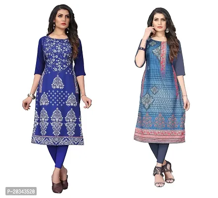 SANSKRUTI FASHION Women's Crepe Digital Print Straight Kurta(Pack of 2) (XL, BLUEVIOLOTDIMGREY)