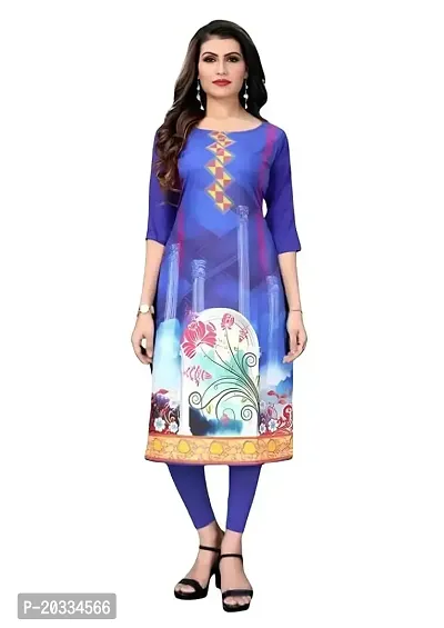 Lemon Tart Women's Crepe Printed Straight Kurti Size- X-Large Color-Blue (VOL-02-XL)