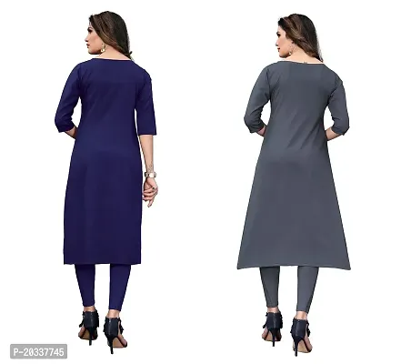 SANSKRUTI FASHION Women's Crepe Digital Print Straight Kurta(Pack of 2) (M, NAVYBLUEGrey)-thumb2