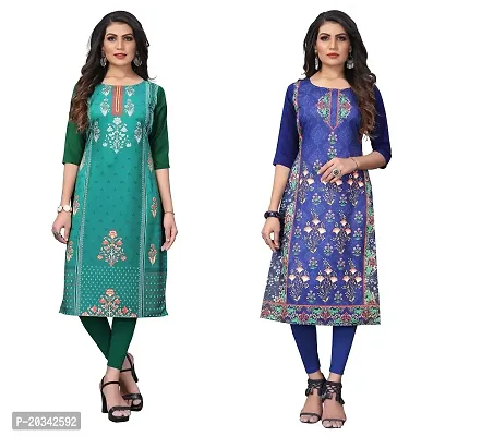 SANSKRUTI FASHION Women's Crepe Digital Print Straight Kurta(Pack of 2) (S, SeagreenDODGEBLUE)