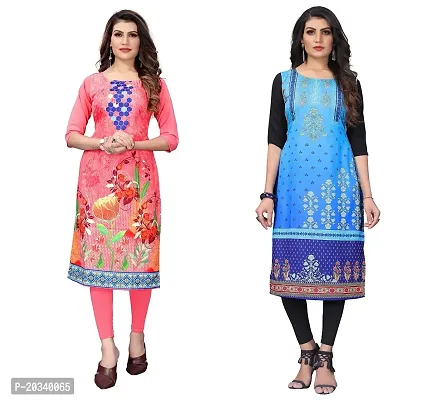 SANSKRUTI FASHION Women's Crepe Digital Print Straight Kurta(Pack of 2) (M, PeachBabyblue)