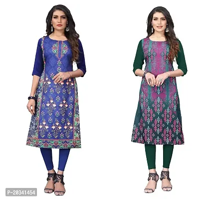 SANSKRUTI FASHION Women's Crepe Digital Print Straight Kurta(Pack of 2) (L, DODGEBLUEOliveGreen)