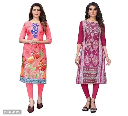 SANSKRUTI FASHION Women's Crepe Digital Print Straight Kurta(Combo) (L, PeachDEEPPINK)-thumb0