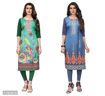 SANSKRUTI FASHION Women's Crepe Digital Print Straight Kurta(Pack 2) (XL, DarkGreenBluegrey)