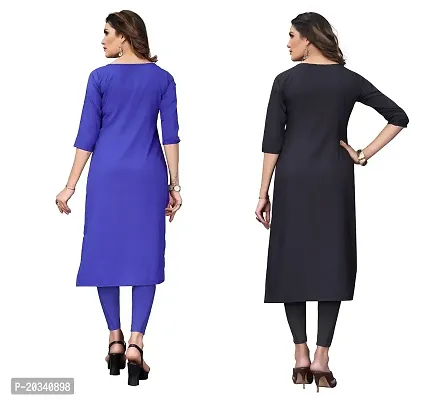 SANSKRUTI FASHION Women's Crepe Digital Print Straight Kurta(Pack of 2) (S, BlueSILVERBLACK)-thumb2