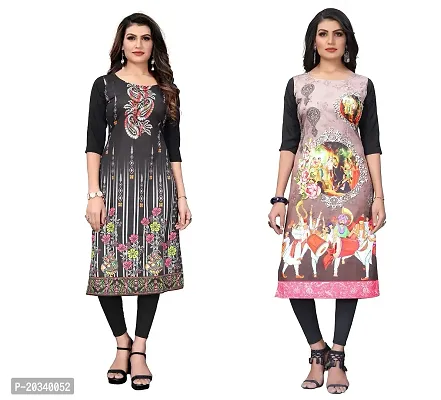 SANSKRUTI FASHION Women's Crepe Digital Print Straight Kurta(Pack of 2) (M, BlackCream)