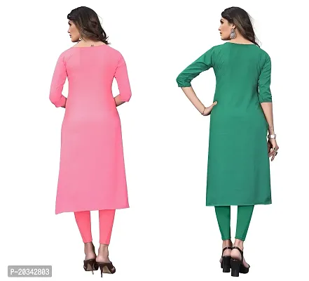 SANSKRUTI FASHION Women's Crepe Digital Print Straight Kurta(Pack of 2) (M, CORALPINKSeagreen)-thumb2