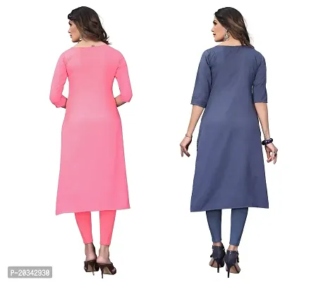 SANSKRUTI FASHION Women's Crepe Digital Print Straight Kurta(Pack of 2) (XL, CORALPINKBluegrey)-thumb2