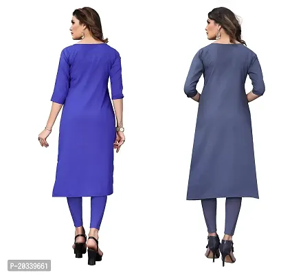 SANSKRUTI FASHION Women's Crepe Digital Print Straight Kurta(Pack of 2) (S, BlueSLATEGREY)-thumb2