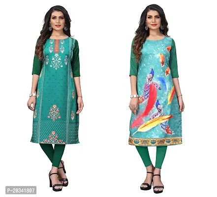 SANSKRUTI FASHION Women's Crepe Digital Print Straight Kurta(Pack of 2) (XXL, SeagreenLightGreen)-thumb0