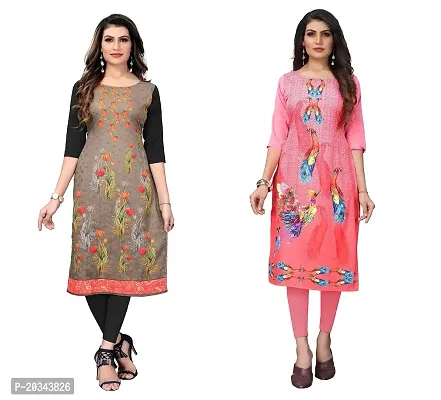 SANSKRUTI FASHION Women's Crepe Digital Print Straight Kurta(Pack of 2) (XL, SADDLEBROWNRosepink)-thumb0