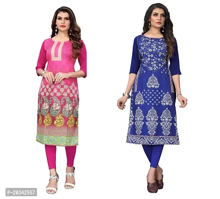 SANSKRUTI FASHION Women's Crepe Digital Print Straight Kurta(Pack 2) (L, PinkBLUEVIOLOT)