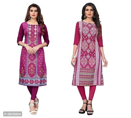 SANSKRUTI FASHION Women's Crepe Digital Print Straight Kurta(Pack of 2) (XXL, DARKPURPELDEEPPINK)