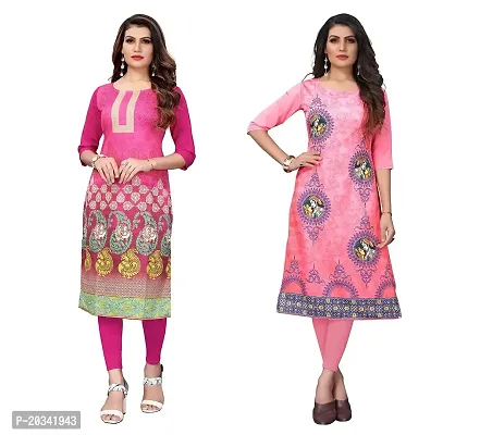 SANSKRUTI FASHION Women's Crepe Digital Print Straight Kurta(Pack 2) (L, PinkTOMATOPINK)