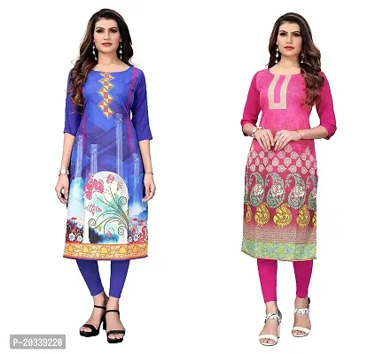 SANSKRUTI FASHION Women's Crepe Digital Print Straight Kurta(Pack of 2) (M, BluePink)-thumb0