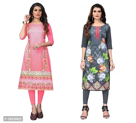 SANSKRUTI FASHION Women's Crepe Digital Print Straight Kurta(Pack of 2) (S, PeachLIGHTGREY)-thumb0