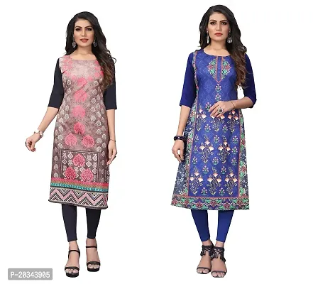 SANSKRUTI FASHION Women's Crepe Digital Print Straight Kurta(Pack of 2) (S, BABYGREENDODGEBLUE)